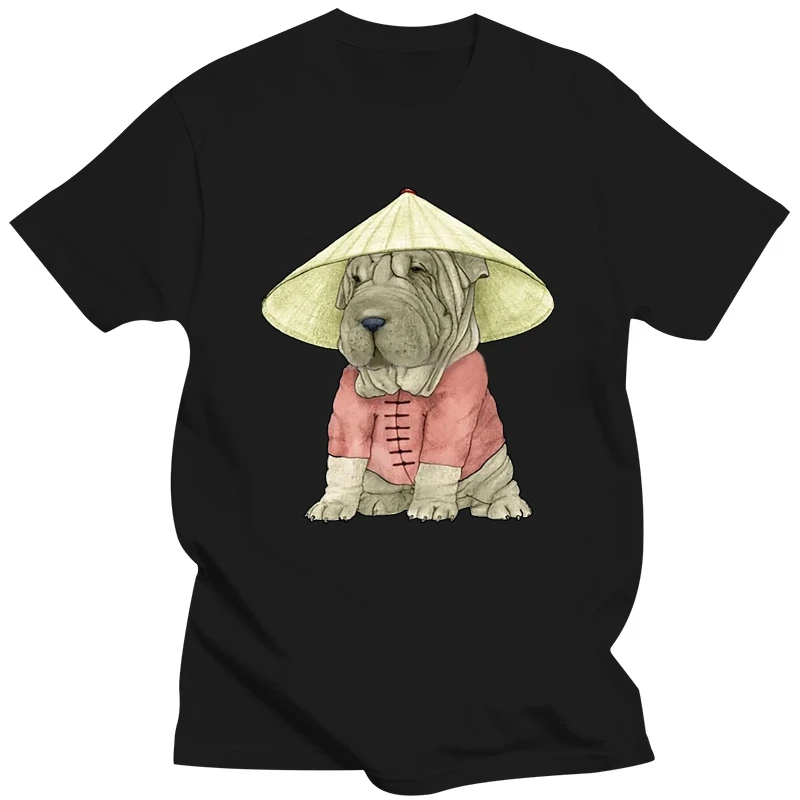 Cute China Shar Pei Dog Print Men T-Shirt Cartoon Animal Drawing Black Tee Shirt Funny Thanksgiving Gift Father'S Tops 012014