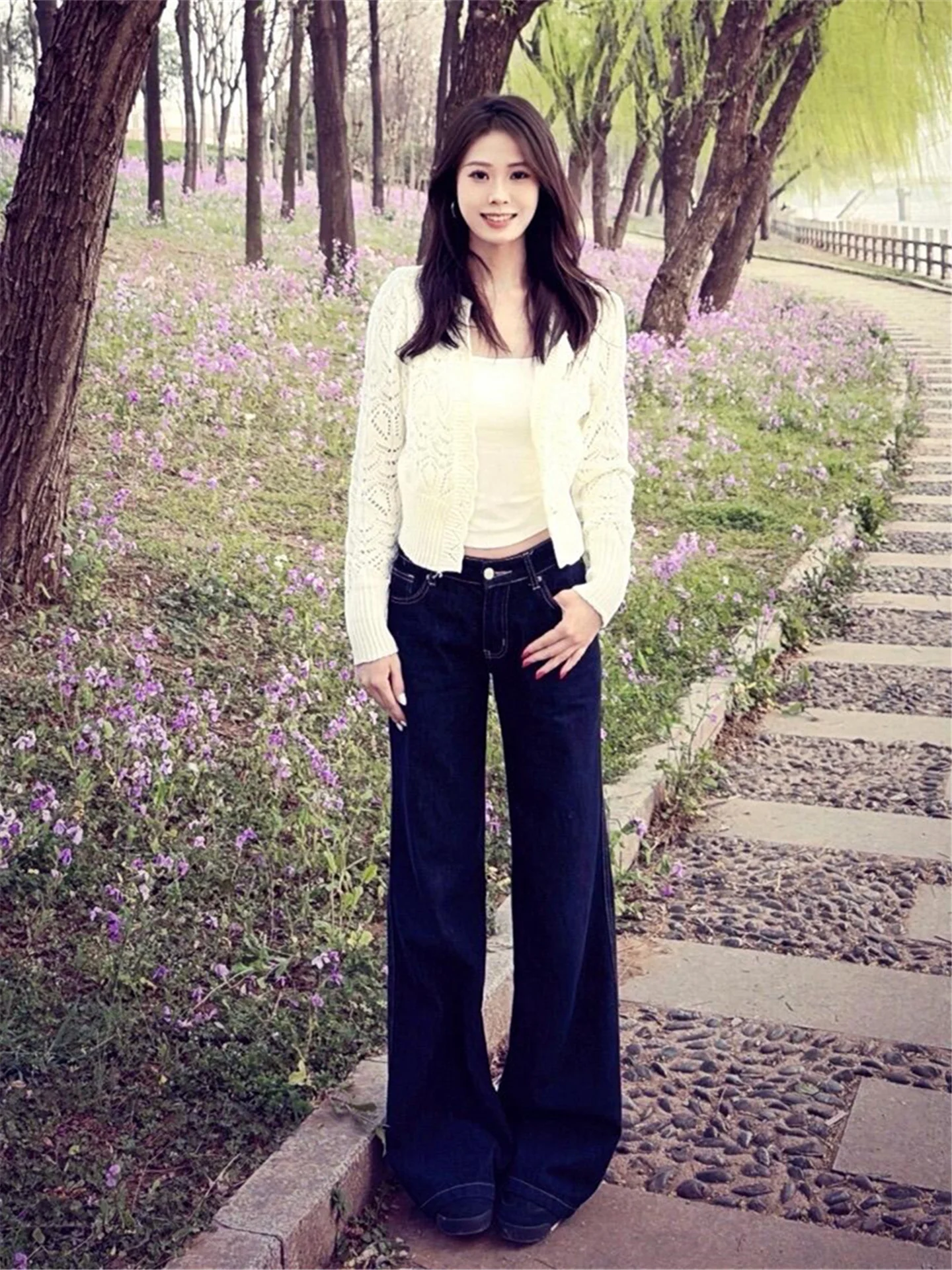 

Американские винтажные женские джинсы свободного кроя с низкой талией, расклешенные, повседневные, из выстиранного хлопка, весна-лето, длина в пол