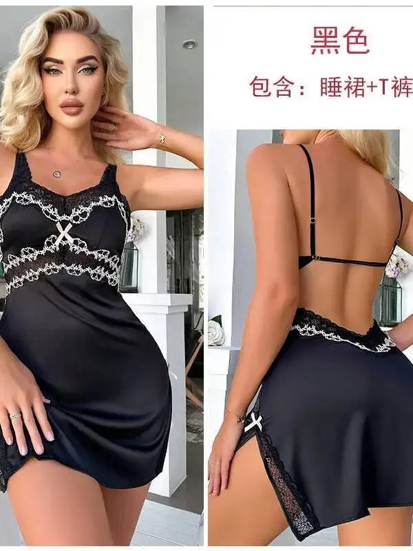 ホットなローカットプッシュアップパッド入りホローアウトバックレスサテンキャミソールナイトドレスホームウェアバックレスディープVノースリーブドレスエレガントガールズ