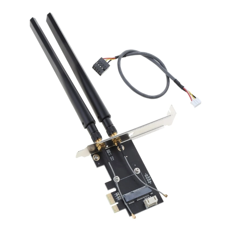 Upgraded Mini PCI-E to PCI-E Adapter (support 1X 4X 8X 16X series) Compatible Most PCI-E device Dual-Band 2.4-G Antenna