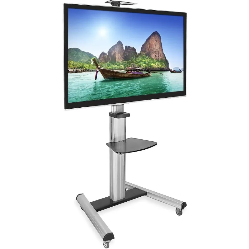 Mobile TV Stand for Flat Screen Televisions, Height Adjustable Rolling TV Cart for 32, 40, 50, 55, 60, 65 and 70 Inch Screens