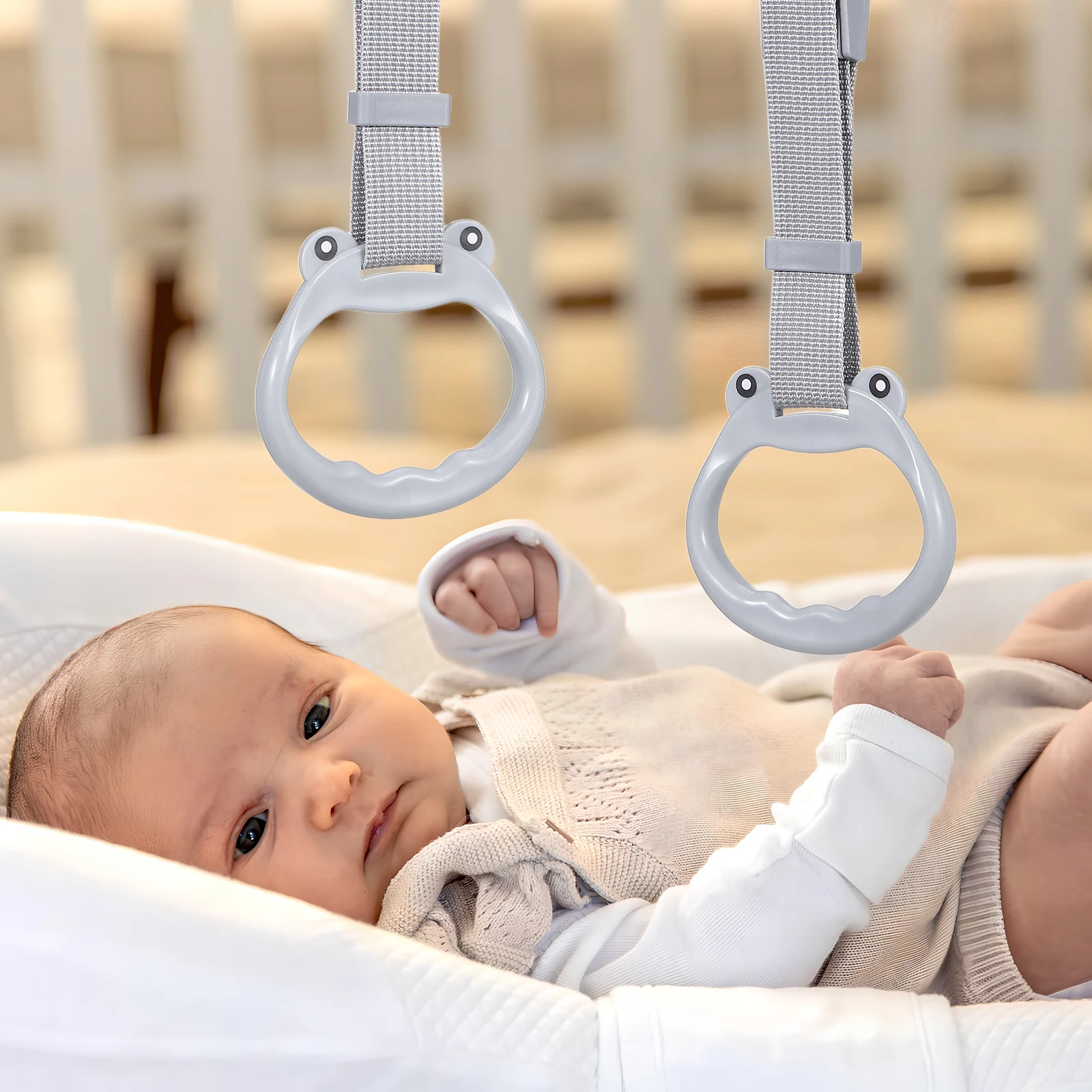 

2 pcs Pull Up Rings Ergonomic Soft Handles Adjustable Walk Assistant For Crib Cot Learning Standing