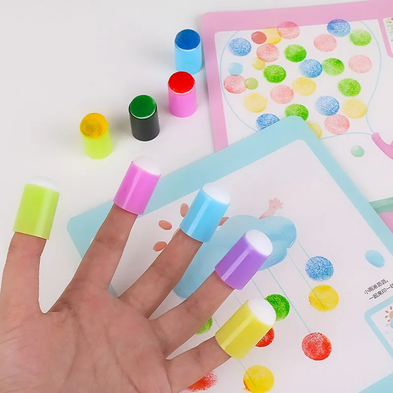 

2025 Sponge Finger Caps - Coloring Face Mask - DIY Hand Painting Tool - Children's Pressing Painting Notebook Stamp