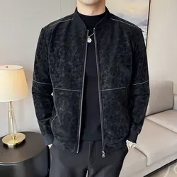 Autumn Winter Stand Up Collar Leather Jacket for Men Fashion Motorcycle Bike Jacket Business Social Baseball Jacket Men Clothing