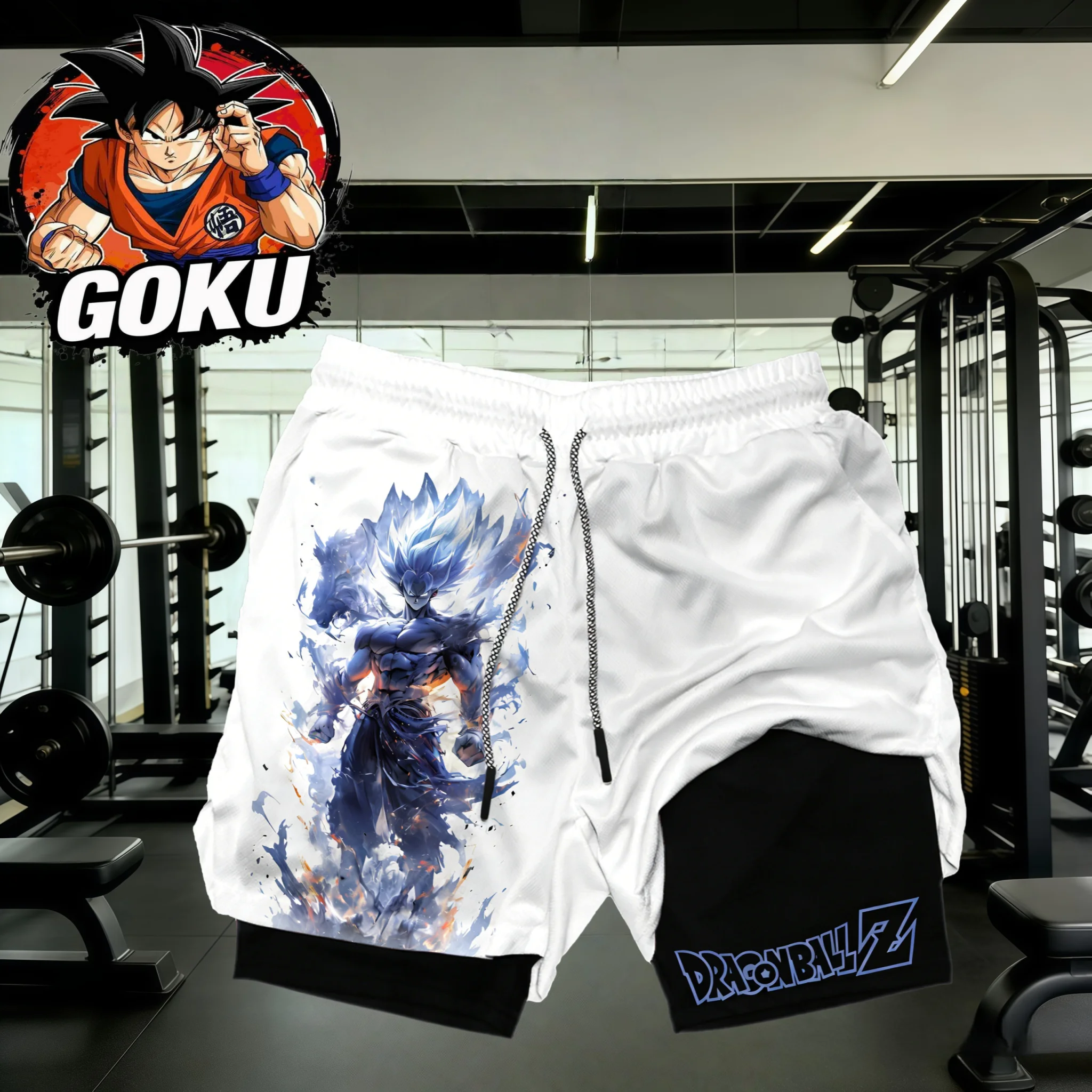 

2026 Summer Dragon Ball Goku Ultra Instinct Ink 2-in-1 Shorts Oversized Breathable Sweat-Absorbent Fitness Streetwear Unisex