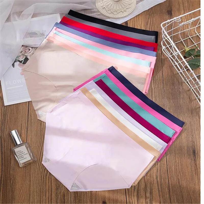 12PCS Lce silk Seamless Underwear Women\'s Panties Sexy Comfortable Breathable Low-waist Briefs Plus size Elastic Lingerie