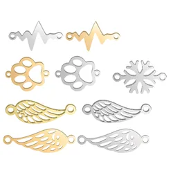 5Pcs/Set Stainless Steel Dog Paw Snowflake Wing Lightning Charms Connector for DIY Bracelet  Jewelry Making Supplies Accessories