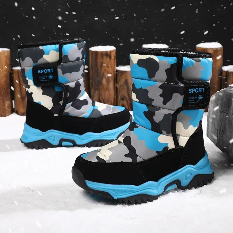 

2024 Winter Children Shoes Plush Waterproof Fabric Non-Slip Girl Shoes Rubber Sole Snow Boots Fashion Warm Outdoor Boots