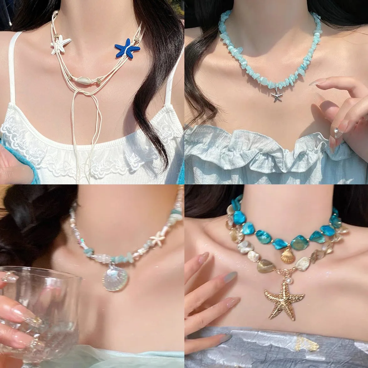 

Seaside Vacation Wind Beaded Shell Starfish Necklace Women's Small Fresh Fashion Collarbone Chain Niche Design Necklace Women