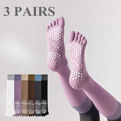 3 Pairs Women Compression Socks with Grip Calf Yoga Pilates Five Finger Socks Non-slip Long Sports Toe Socks