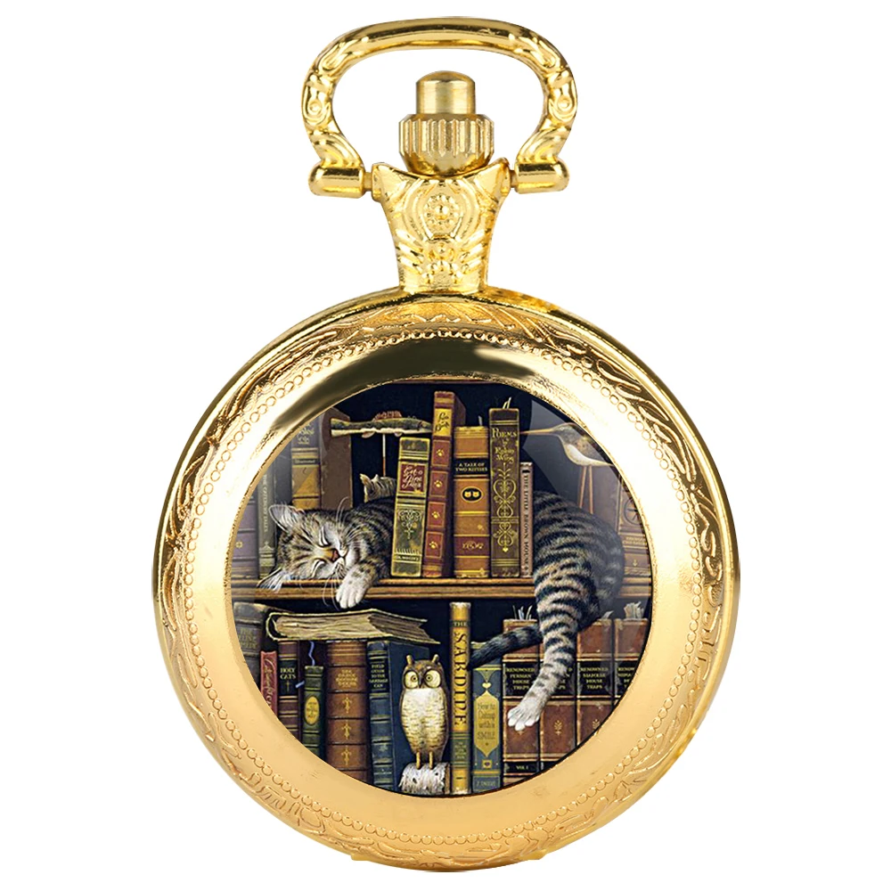 Montre de poche à quartz vintage pour hommes et femmes, conception de livre de chat créatif mignon, collier pendentif, horloge JOCharm, bijoux cadeaux pour enfants