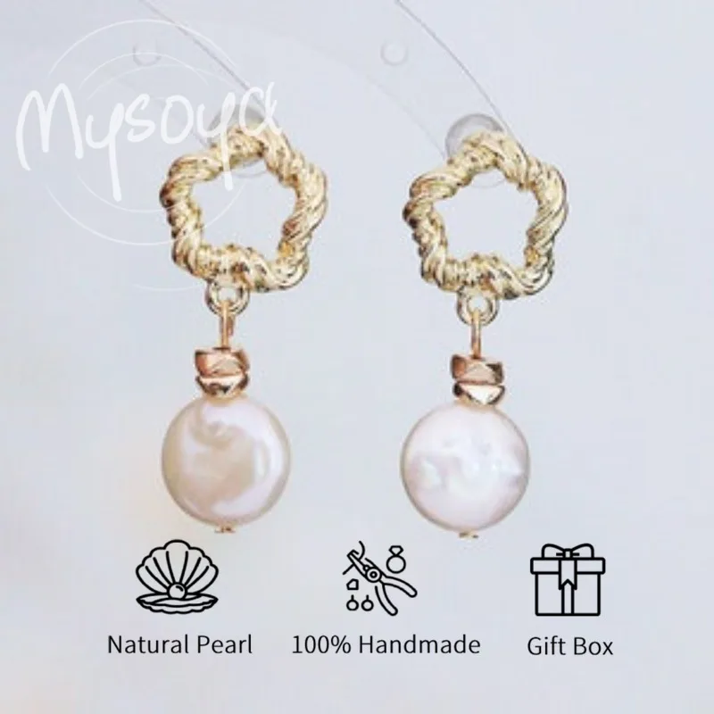 

MYSOYA Freshwater Pearl Spiral Shape Earrings 9-11mm With Gift Box For Her/Him Birthday/Wedding/Christmas/New Year Gift