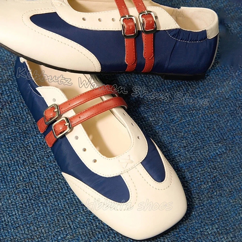 

Лоскутные туфли-лодочки с пряжками на ремне, разноцветные модные лаконичные элегантные женские туфли из натуральной кожи, спортивная обувь на плоской подошве с квадратным носком и новейшей