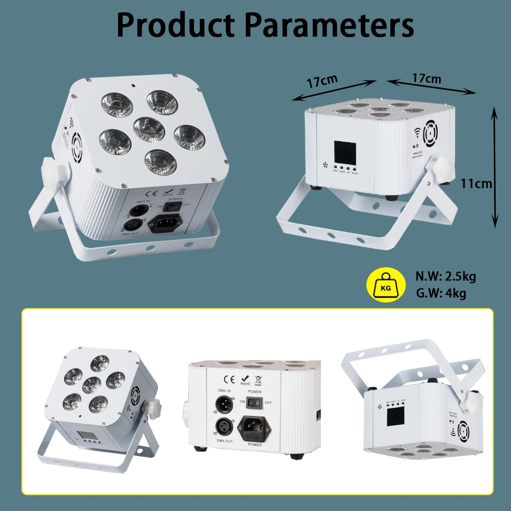 10-pack 6*18W RGBW 6in1 Wireless Battery Powered Flat LED For Stage Performances Wedding Disco Hall