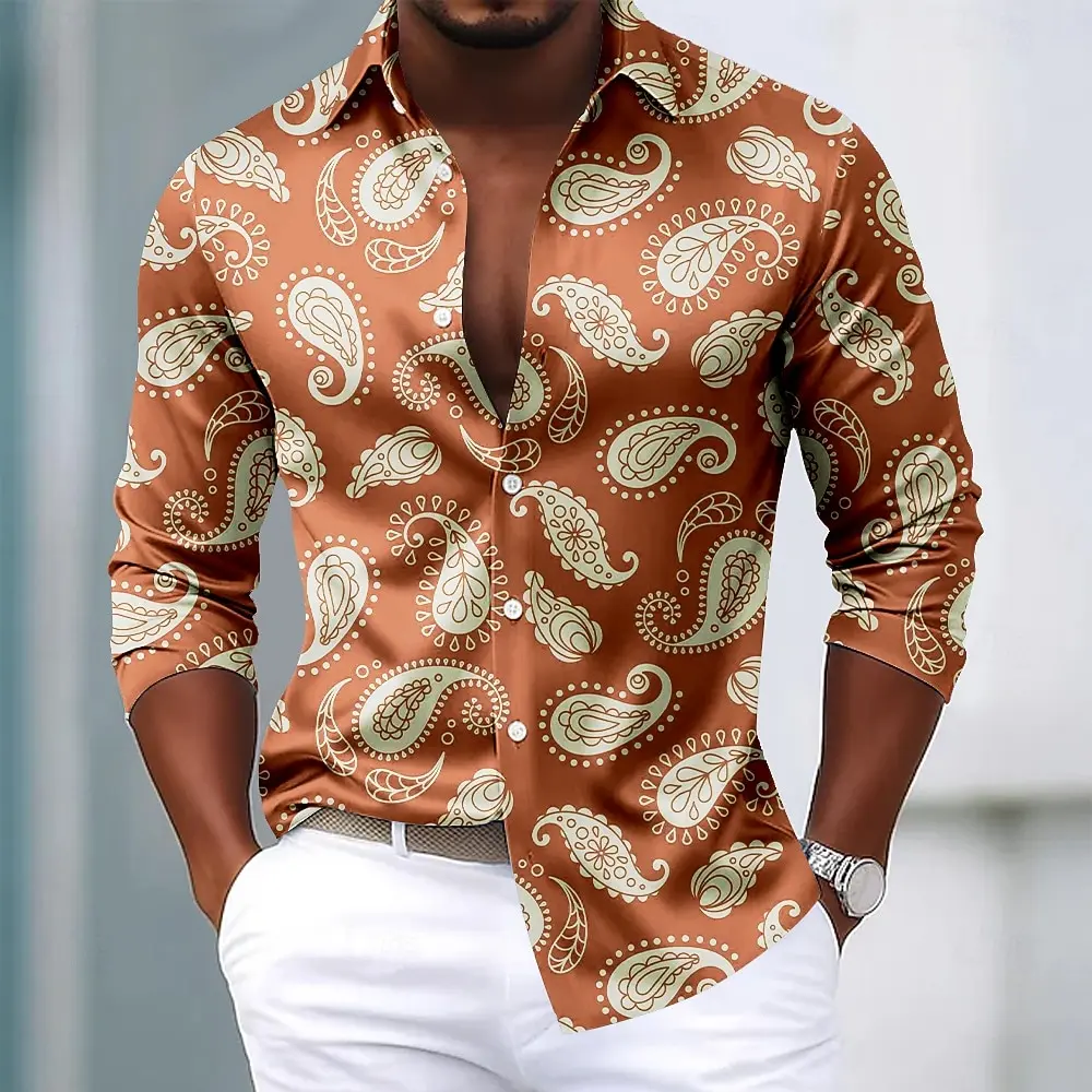 Men's 2025 Long Sleeve Shirts Paisley Floral Print Ethnic Shirt Autumn Winter Streetwear Casual Comfort Polyester Slim Fit Shirt