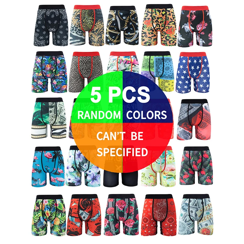 5Pcs Sexy Summer Men Boxer Underwear Breathable Printed Men's Panties Underpants Male Plus Size Man Boxer Briefs Man Boxershorts