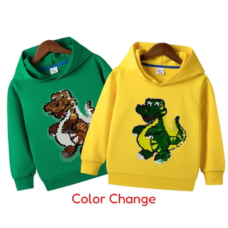 

Boys Dinosaur Hoodie Reversible Sequin Autumn Sweatshirt Children's Clothing Boys Sweater Long Sleeve Shirt