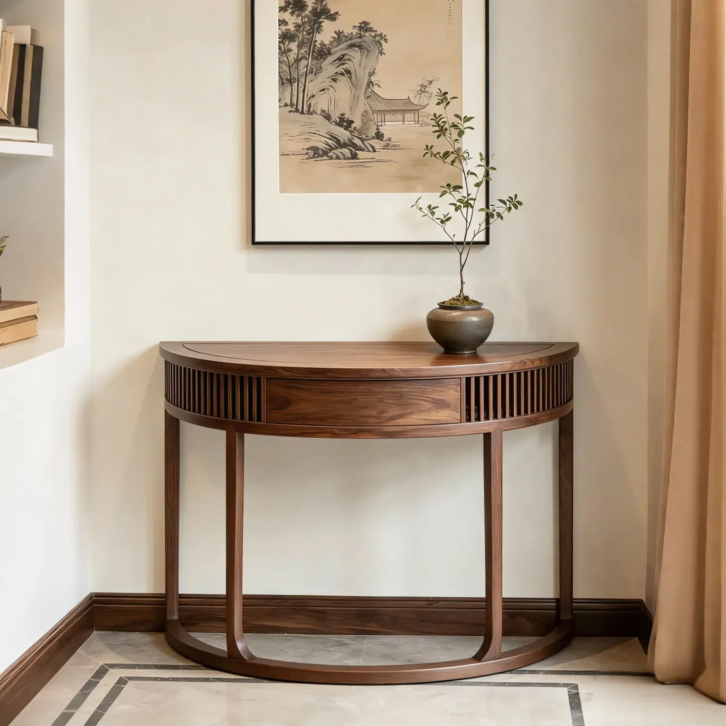 

Black walnut entrance table Entrance foyer Semicircular end view table