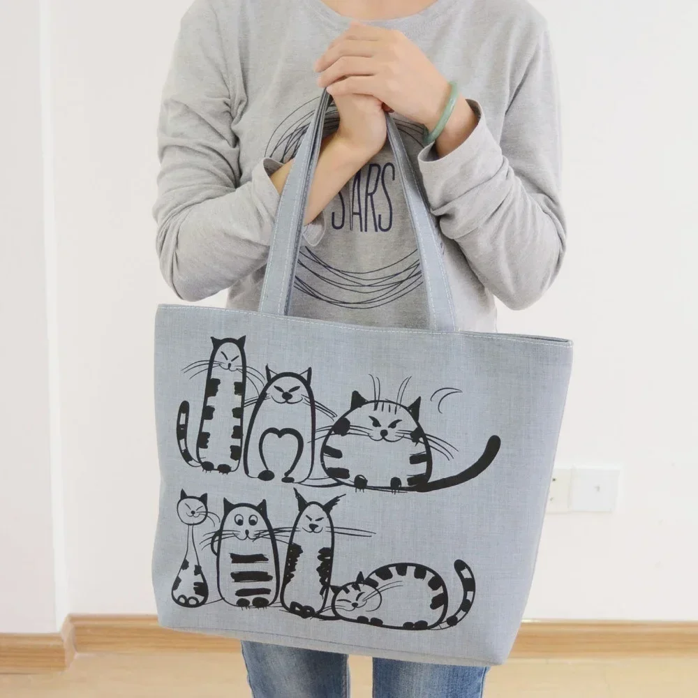 Wersja koreańska Nowa moda damska torba Cute Cats Canvas One Shoulder Casual Handbag Student Book Bags Large Capacity Shopping