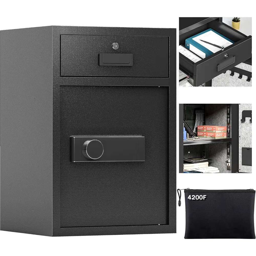 5.1 Cuft Safe Box Fireproof Waterproof with Drawer, 3 Unlock Methods, Vibration Alert & Silent Mode, Waterproof Safes for Home