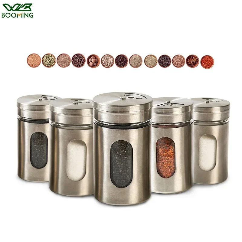 Stainless Steel Seasoning Spice Storage Box Condiment Bottles Shaker Jars Organizer BBQ Cooking Herbs Toothpick Holder