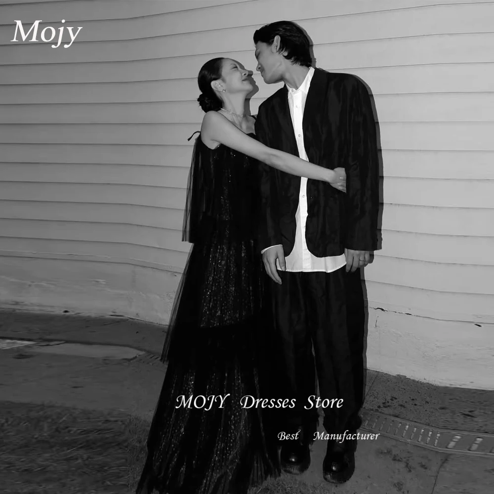 Mojy brokatowe czarne długie suknie wieczorowe wielowarstwowe koreańskie suknie ślubne bez rękawów sesja zdjęciowa formalne suknie balowe dostosowane