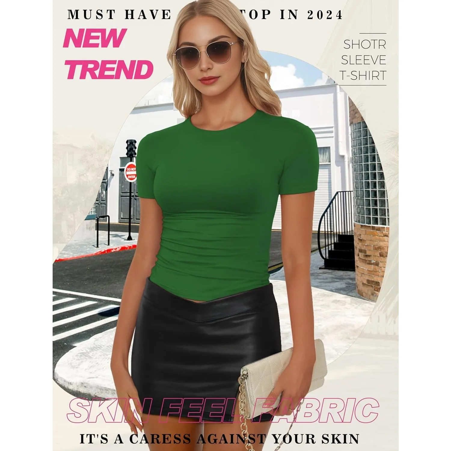 T-shirt girocollo basic da donna a maniche corte T-shirt slim fit Estate 2025 Y2k Top aderente per uscire Camicie attillate carine