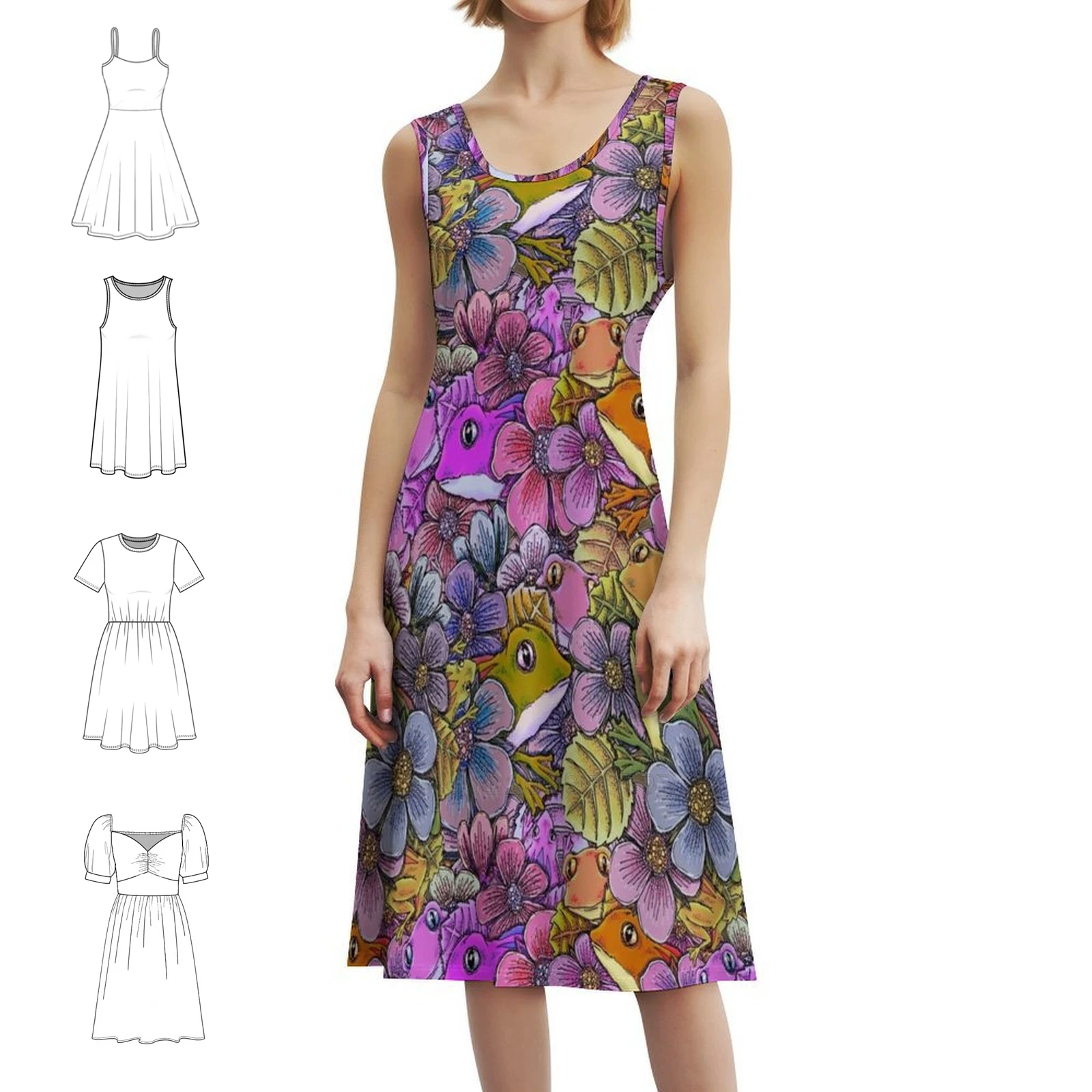 

Винтажное богемное платье с лягушками и пышными рукавами или варианты без рукавов для женщин, платье с лягушками и цветочным узором для девочек