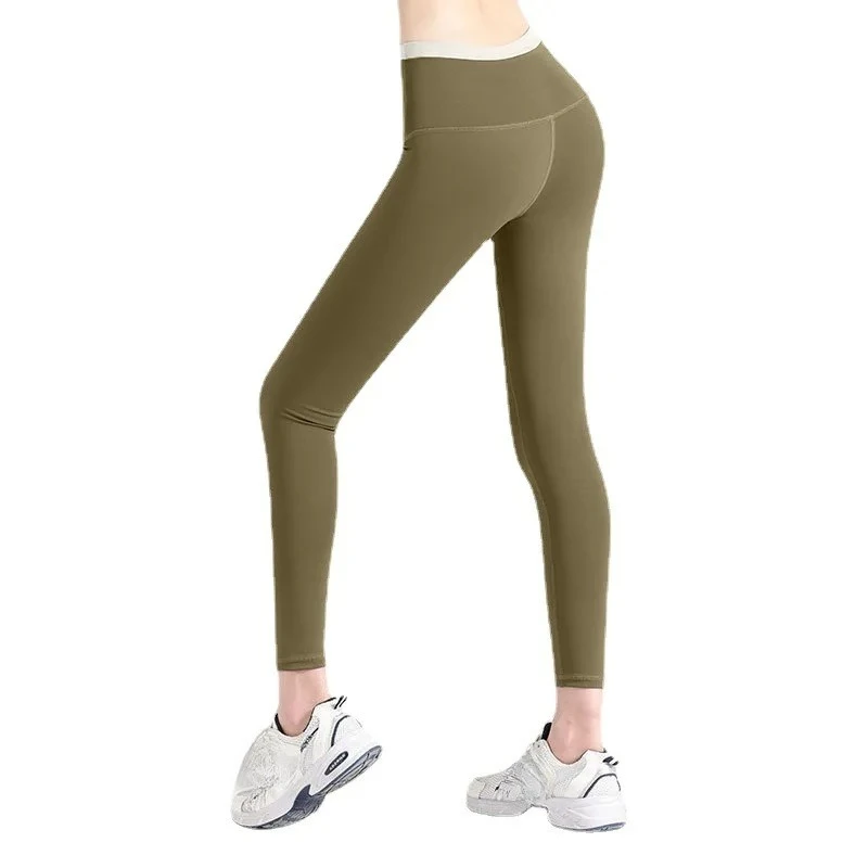 

No Embarrassment Line Yoga Pants Seamless Waist Splicing Breathable Sports Running Fitness Nine-point Pants Women