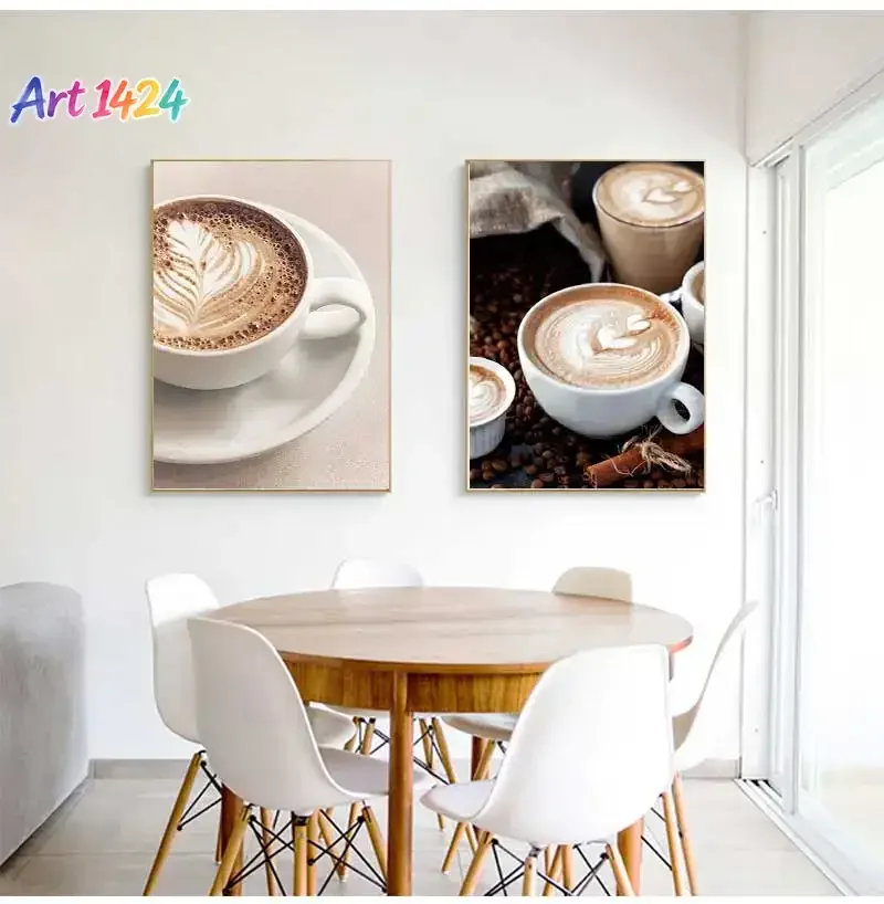 Vintage Latte Coffee Croissant Lines Cookie Posters And Prints Canvas Painting Wall Art Pictures For Living Room Home Shop De