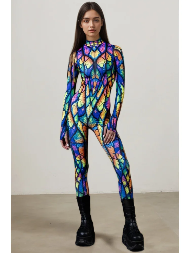 Unisex-Regenbogen-Drachen-Schuppen-Print-Bodysuit für Paare, Halloween, Karneval, Party, Cosplay, Jumpsuit, Bühnenauftritt, Zentai-Anzug – Detail 5