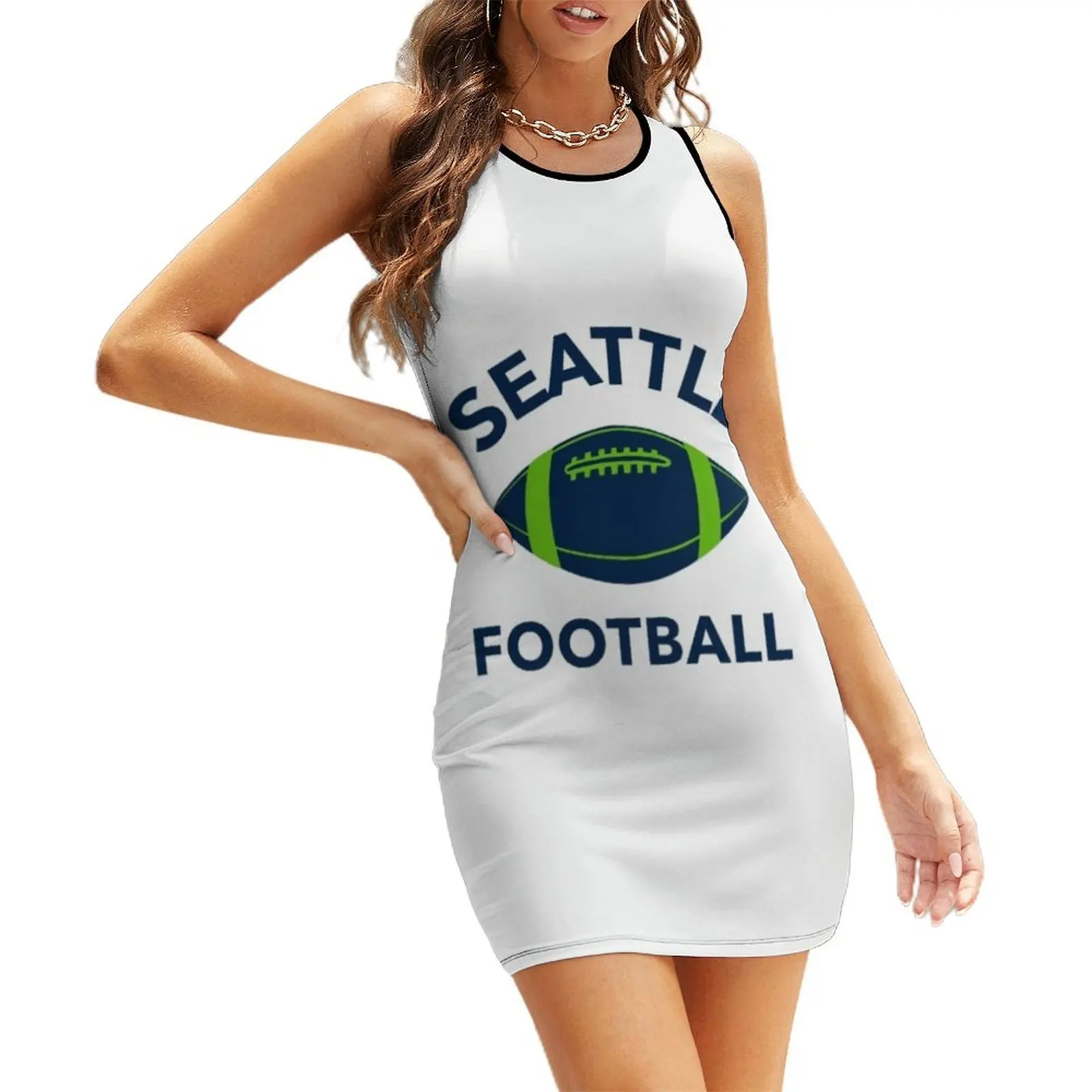 

Seattle Football Team (Navy Letter) Sleeveless Sundress women's clothing korea stylish dress korean style dress women summer