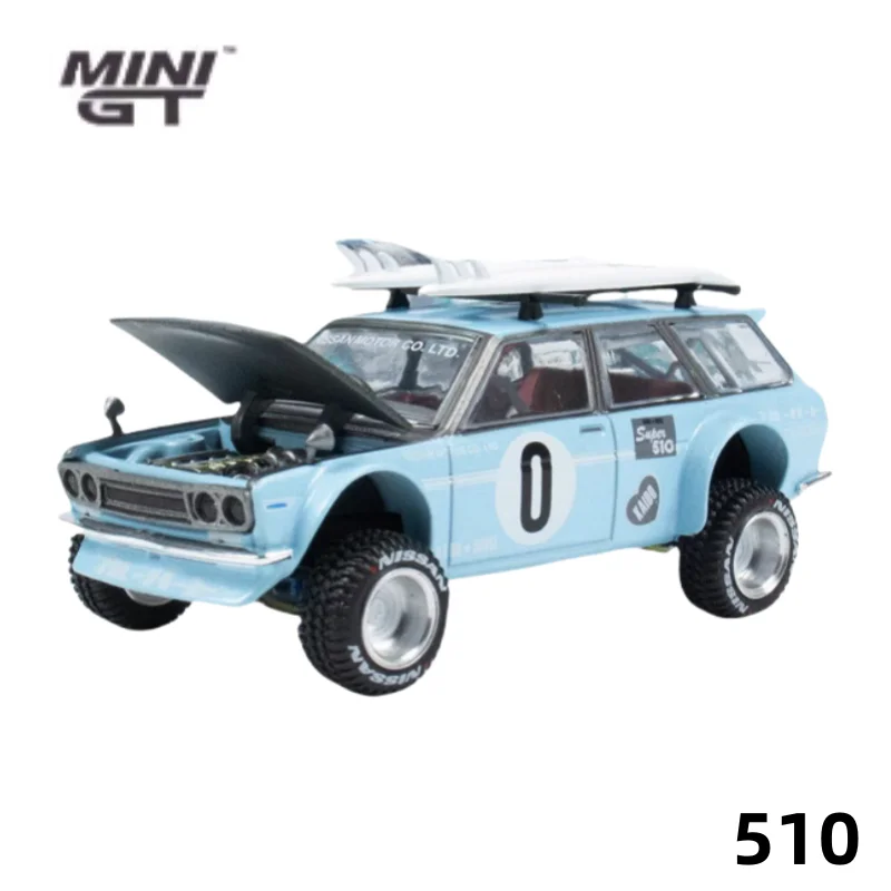 MINI GT 1:64 Datsun 510 Wagon 4x4 Winter Vacation Travel Kaido HOUSE car model, boys' toys, children's holiday birthday gifts