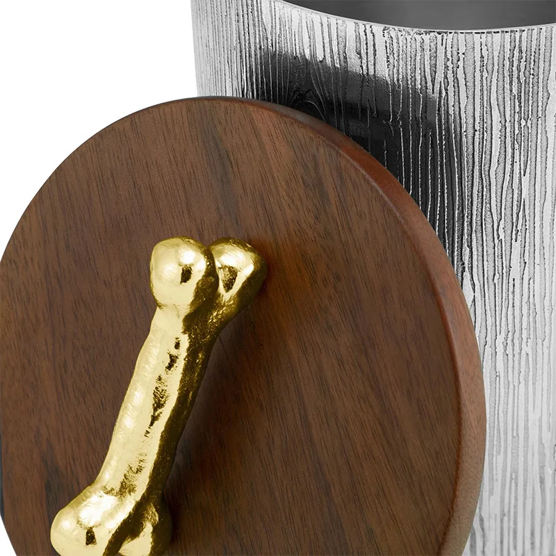 저장용 알루미늄 캔 나무 덮개 금도금 손잡이 창의적인 애완동물 사료 캔 펫 홈