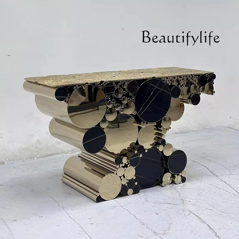 

Итальянский светлый роскошный входной столик из нержавеющей стали, элитная вилла, роскошный входной столик в гостиную с пузырьками