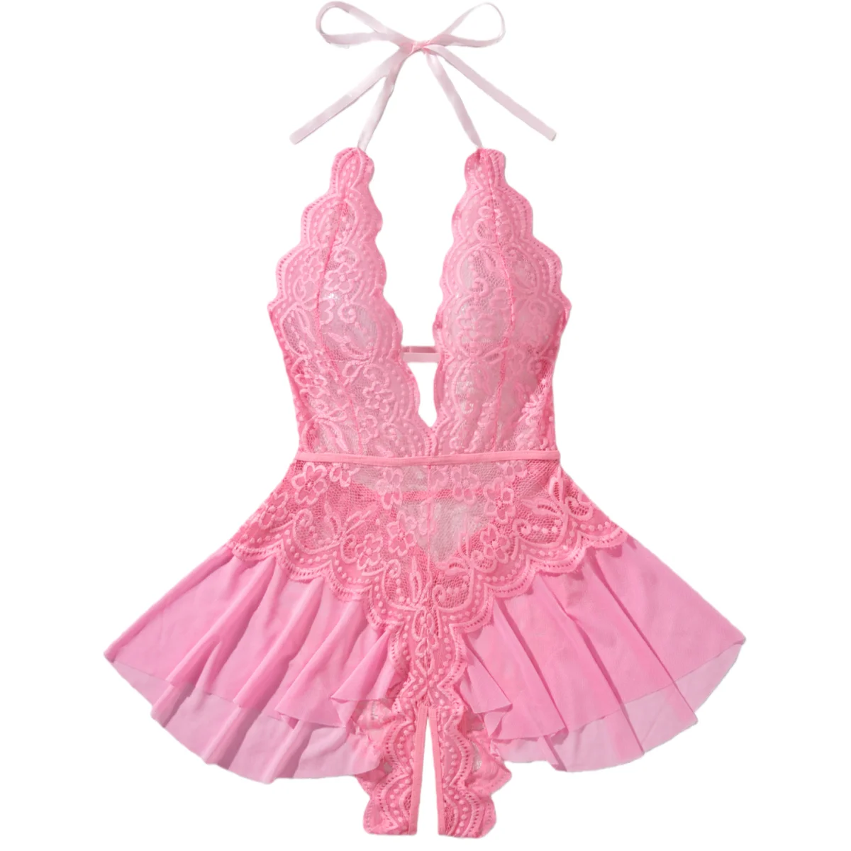 

Розовое прозрачное женское сексуальное белье: кружевное боди с вырезами, фетиш-платье, эротическое белье для свиданий, ночная сорочка