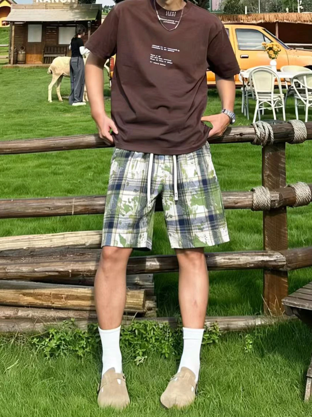 

Loose Fit Men's Tie Dye Straight Leg orts American Retro Summer Beach Spor Casual Five-Quarter Length CleanFit