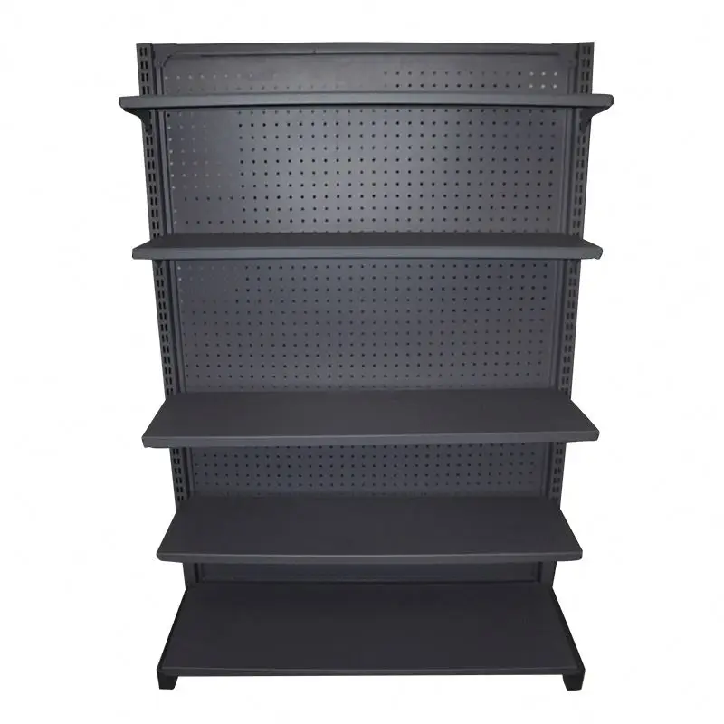 Single-Sided Light Duty Metal Hook Stand Perforated Back Panel Supermarket Exhibition Shelf For Retail Display