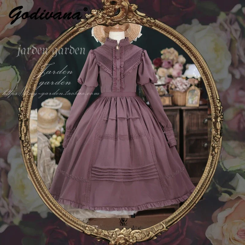 Classical Style 2024 New Spring Women\'s Stand Collar Slim Long Sleeve Lolita Dress Op Female Long Dresses