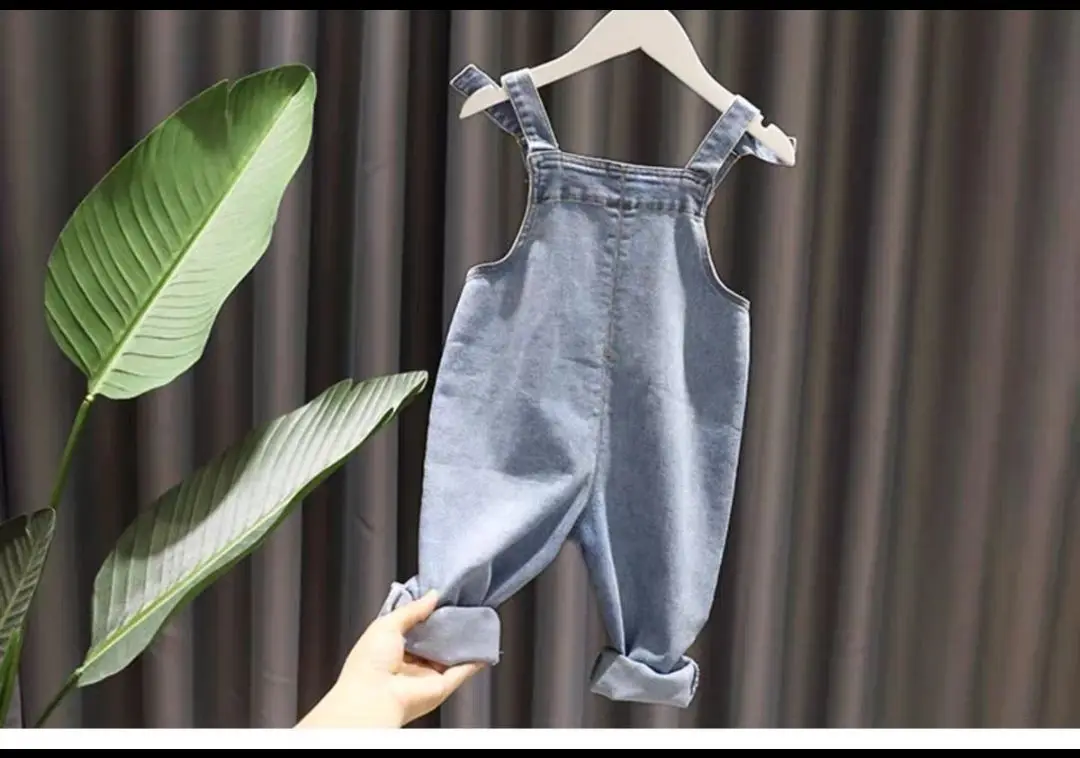 Spring and Autumn Girls Jeans Pant Girls Baby Cotton Short Sleeve T-Shirt Denim Bibs Children\'s Casual Pants Two-piece Set