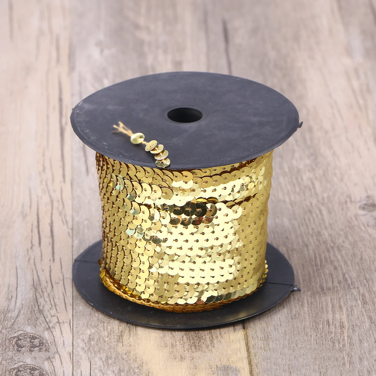 

6mm Spangle Flat Sequins Paillette String Ribbon Applique for DIY Attire Bridal Wedding (100 Yard/Roll Light Golden)