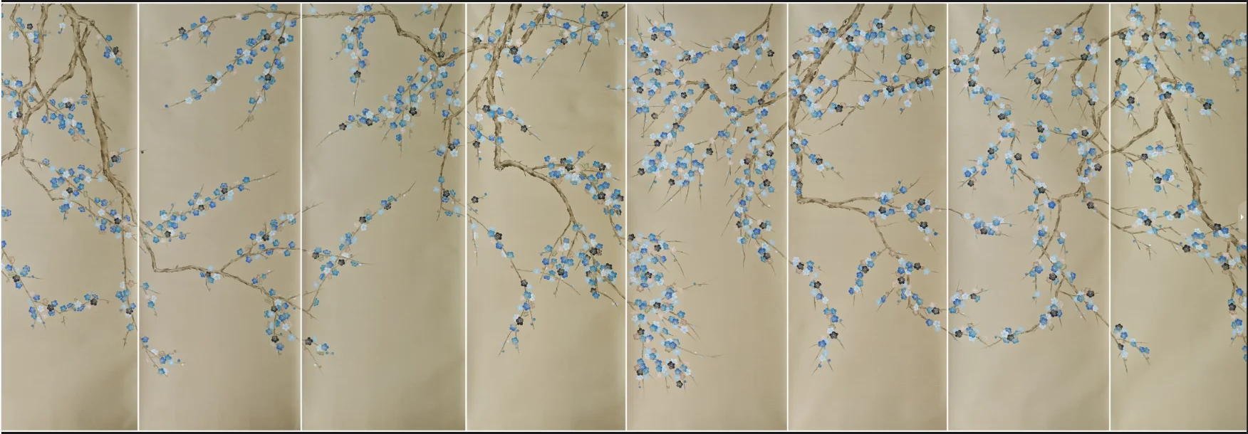 Costomized  Chinoiserie Wallpaper Silk Hand-Painted Plum Blossom Bedroom/Living/Study/Dining Room/Porch/Sofa/TVwall Wallcovering