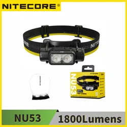 Перезаряжаемый налобный фонарь NITECORE NU53, 1800 лм, 8 светодиодов NiteLab UHE, встроенный аккумулятор 6000 мАч для пеших прогулок, треккинга, бега