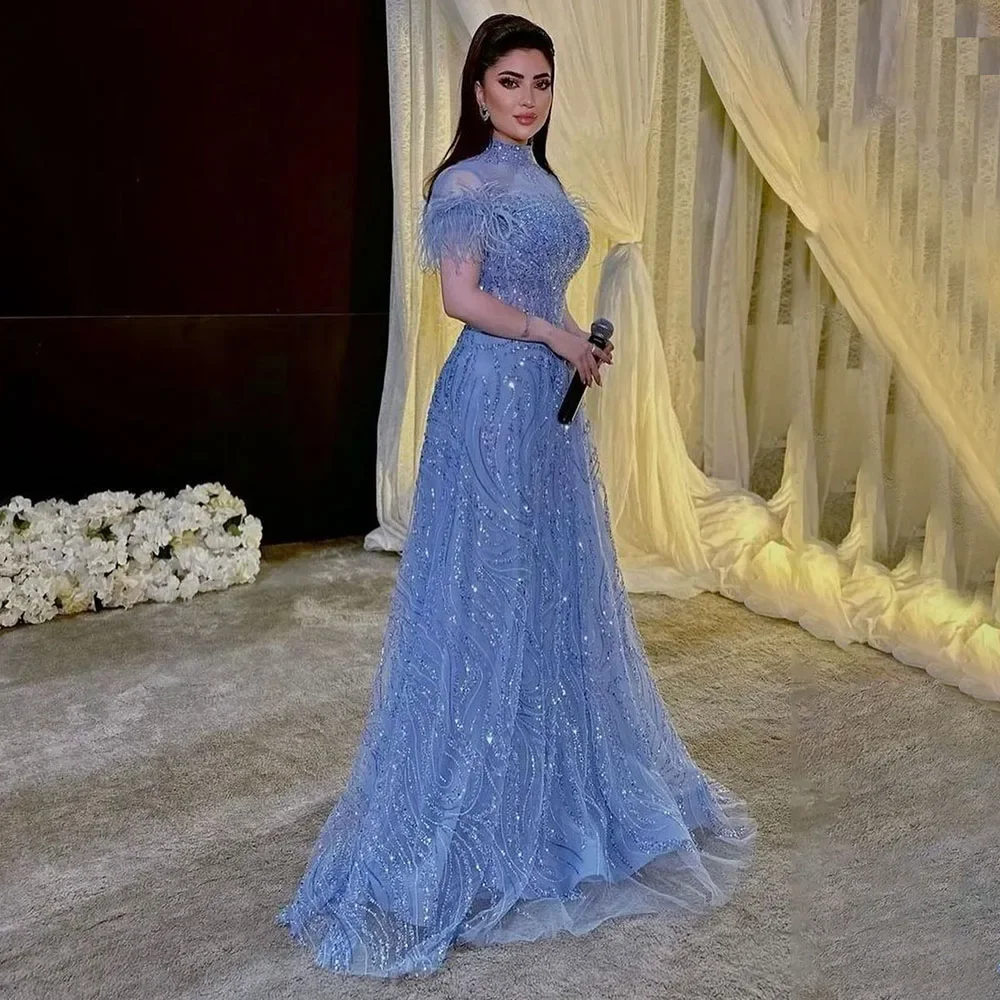 Luxury Sleeveless Evening Dresses with Beaded Feathers