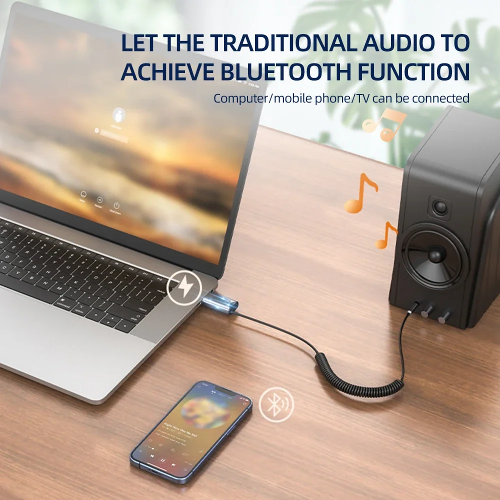 Aux USB Bluetooth 5,3 Adapter Dongle Kabel Für Auto 3,5mm Jack Aux Bluetooth Wireless Receiver Lautsprecher Audio Musik Empfänger