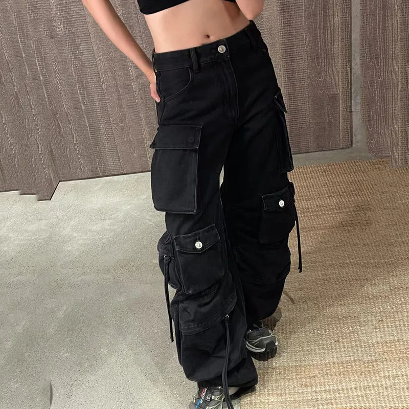 

The 2025 new multi-pocket high-waisted functional work pants are loose, versatile, slimming and retro distressed women's jeans