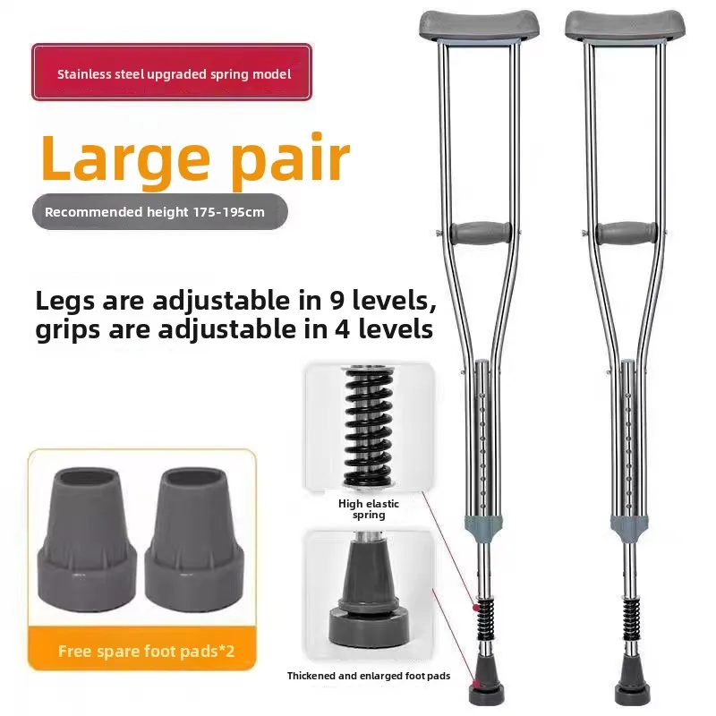

Medical Underarm Crutches for Seniors, Lightweight Shock-Absorbing Axillary Crutch with 360° Anti-Slip Large Foot Pad