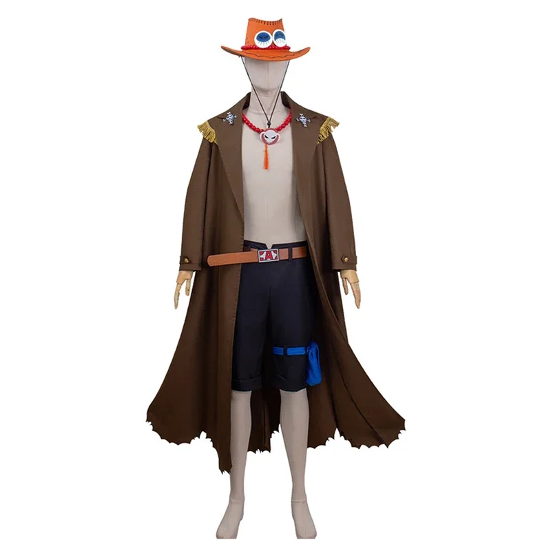 Portgas Cosplay Ace Role Play Brown Coat Hat Anime One Cosplay Piece Costume Adult Men Fantasy Fancy Dress Up Party Clothes