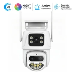 9MP 5K WiFi Human Detection 8X Zoom Three-lens Outdoor Security 4MP IP Camera Color Night Ai Auto Tracking CCTV Camera ICSee XM