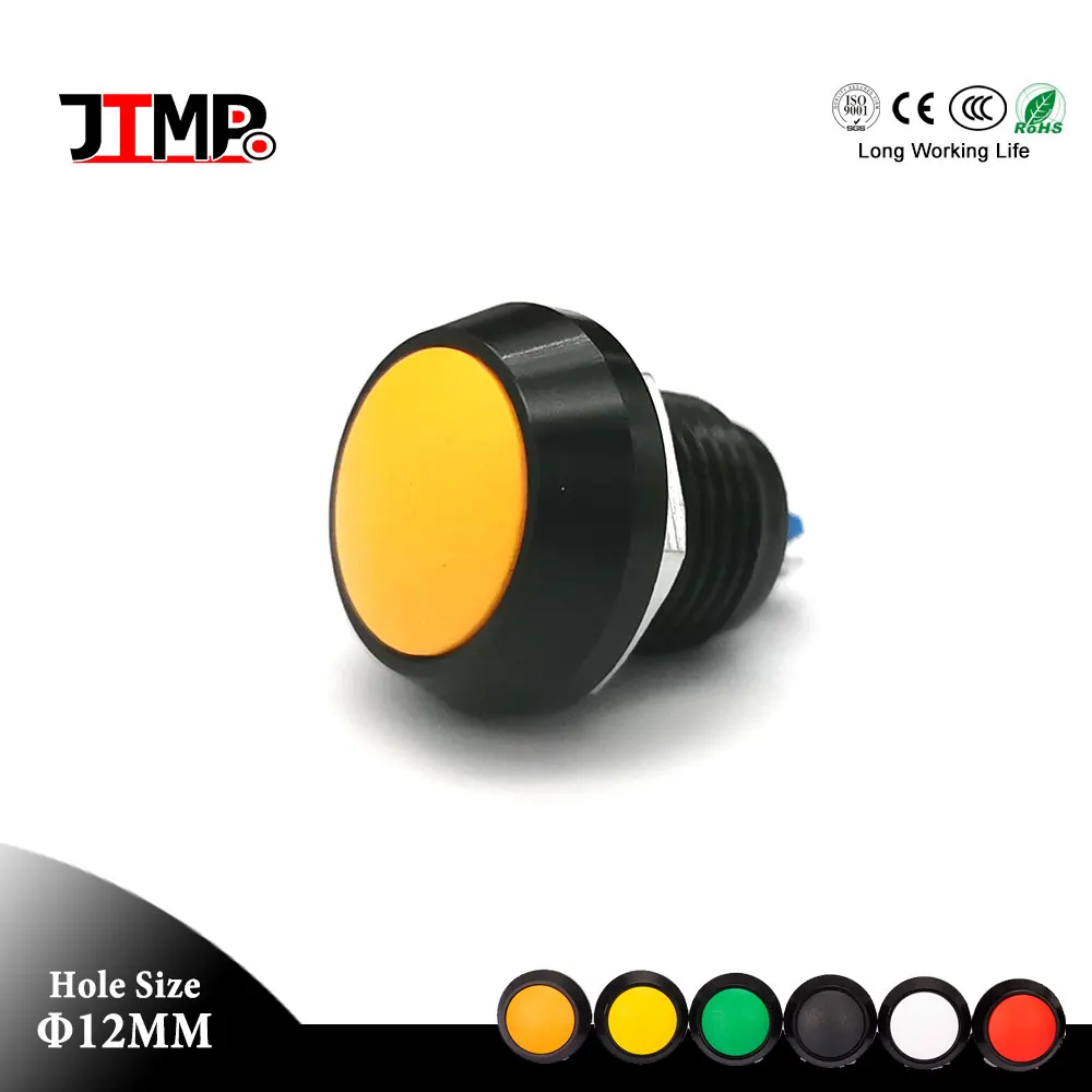 12mm Domed Head Aluminum Mini Push Button Switch 2PINS Self-Reset Momentary For CAR